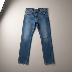 ZARA High Rise Straight Leg Jeans | Medium Wash Frayed Hem Denim Women’s Size 6